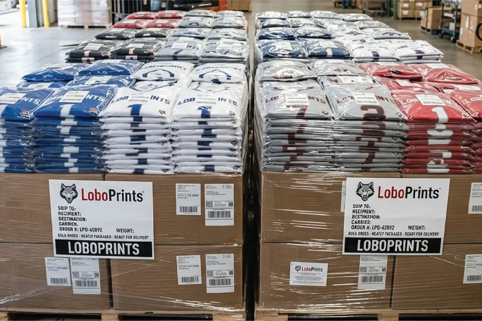 Packed custom apparel order ready for delivery